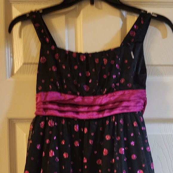 Girls Size 10 Black Dress with Pink Polka Dots by Bloome de Jeune Fille - Picture 2 of 6
